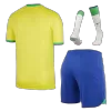 Men Brazil Home Soccer Jersey Whole Kit (Jersey+Shorts+Socks) 2022 - discountsoccer