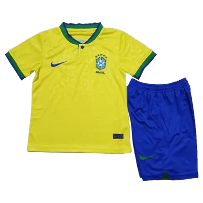 Kids Brazil Home Soccer Jersey Kit (Jersey+Shorts) 2022 - discountsoccer