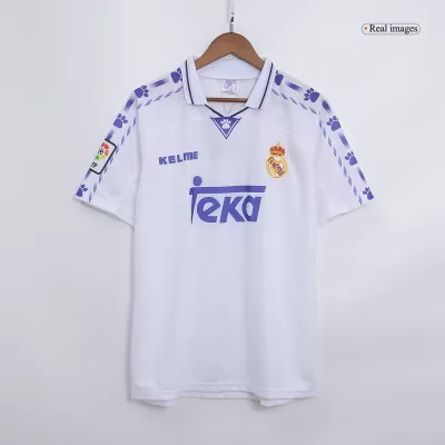 Men Real Madrid Retro Jerseys Home Soccer Jersey 1996/97 - discountsoccer