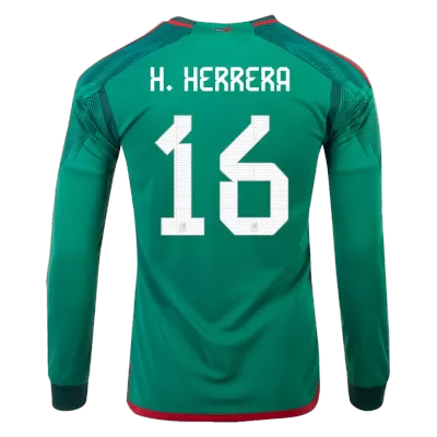 Men Mexico H.HERRERA #16 Home Long Sleeves Soccer Jersey Shirt 2022 - discountsoccer