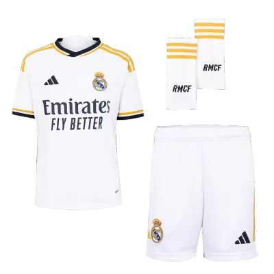 Kids Real Madrid Home Soccer Jersey Whole Kit (Jersey+Shorts+Socks) 2023/24 - discountsoccer