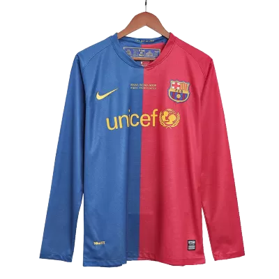 Men Barcelona Retro Jerseys Home Long Sleeve Soccer Jersey 2008/09 - discountsoccer