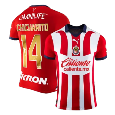 Men Chivas Gold CHICHARITO #14 Home Soccer Jersey Shirt 2023/24 - discountsoccer