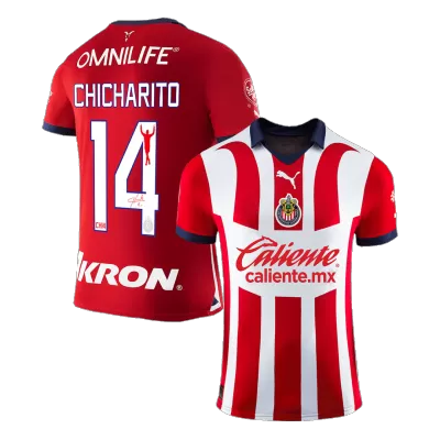 Men Chivas Sign CHICHARITO #14 Home Soccer Jersey Shirt 2023/24 - discountsoccer