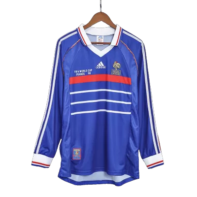 Men France Retro Jerseys Home Long Sleeve Soccer Jersey 1998 - discountsoccer