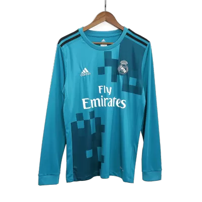 Men Real Madrid Retro Jerseys Away Long Sleeve Soccer Jersey 2017/18 - discountsoccer